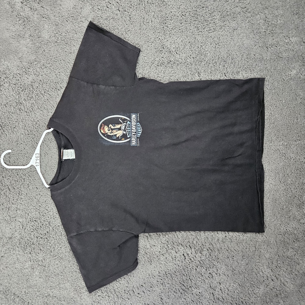 Harley Davidson TShirt Mens Medium Black Graphic Cartoon Moto Biker Retro Urban